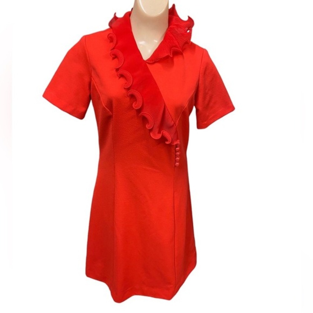 Vintage‎ 70s Toni Todd Dress Orange Short Sleeve Ruffle Mod Made in USA Size 10